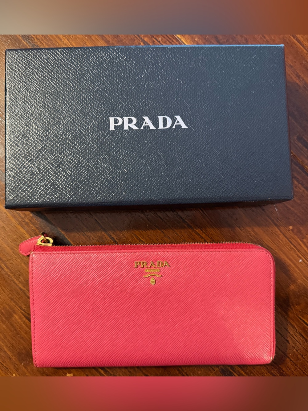 Prada Zip-Around Wallet in Vibrant Pink with Gold Hardware